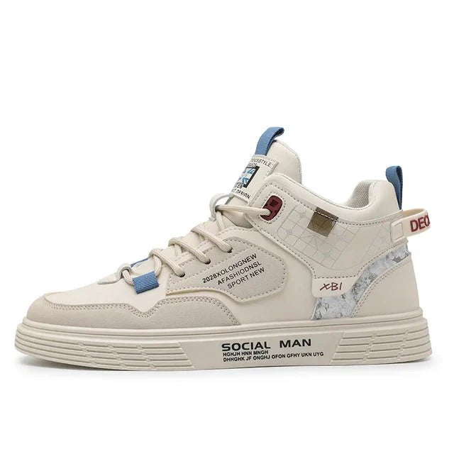 Tênis Masculino Casual Cano Alto em Couro Sintético