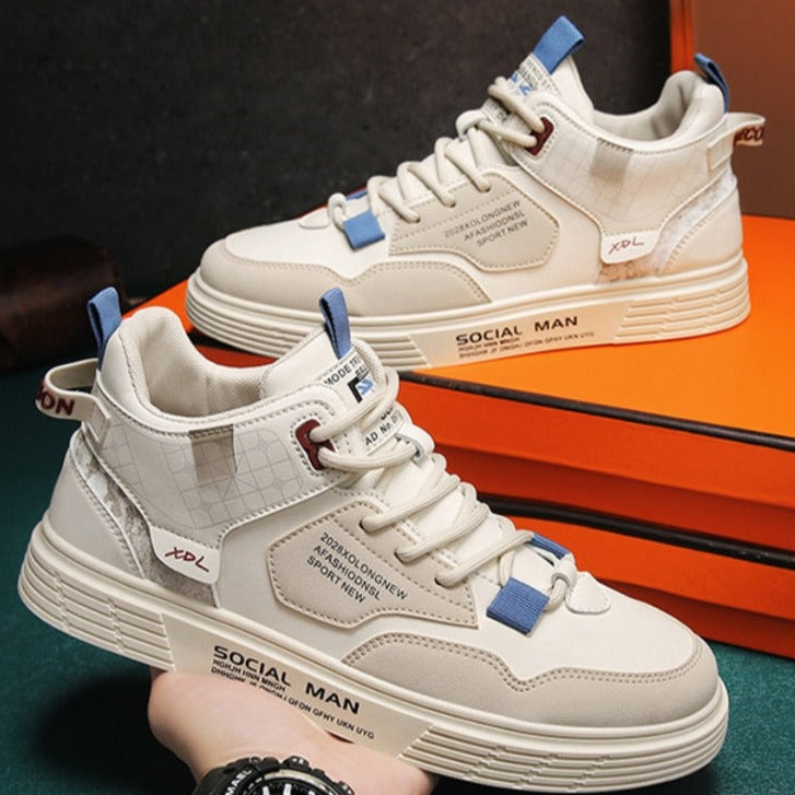 Tênis Masculino Casual Cano Alto em Couro Sintético